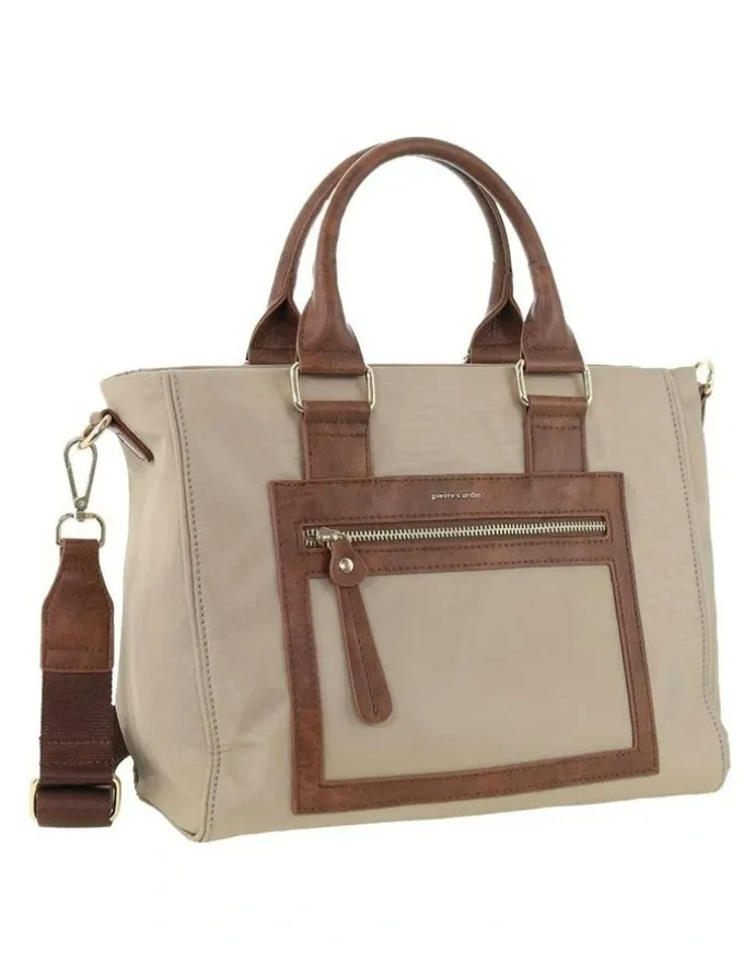 PIERRE CARDIN RFID Anti-Theft Nylon Mini Tote with Crossbody in Camel