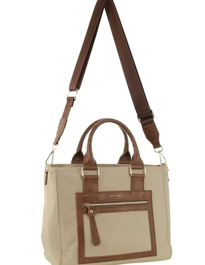 PIERRE CARDIN RFID Anti-Theft Nylon Mini Tote with Crossbody in Camel