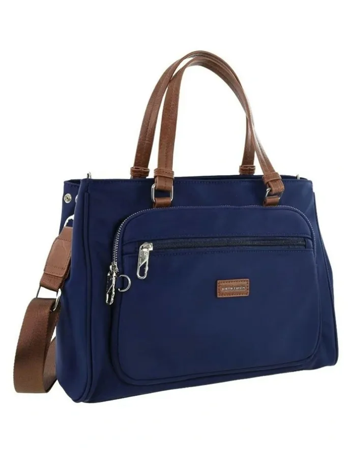 PIERRE CARDIN RFID Anti-Theft Nylon Mini Tote with Crossbody in Navy