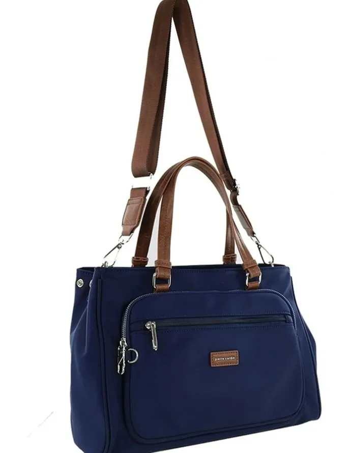 PIERRE CARDIN RFID Anti-Theft Nylon Mini Tote with Crossbody in Navy