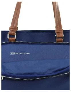 PIERRE CARDIN RFID Anti-Theft Nylon Mini Tote with Crossbody in Navy