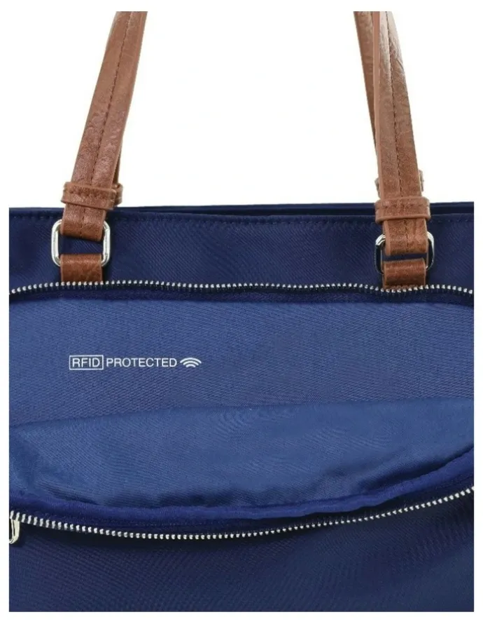 PIERRE CARDIN RFID Anti-Theft Nylon Mini Tote with Crossbody in Navy