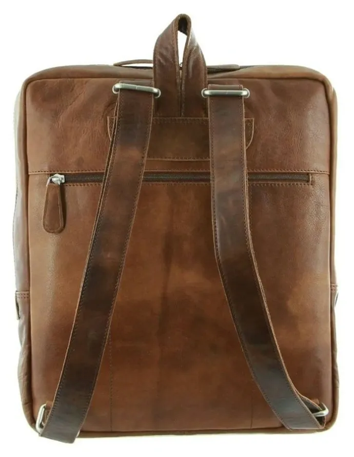 PIERRE CARDIN Rustic Leather Backpack in Cognac