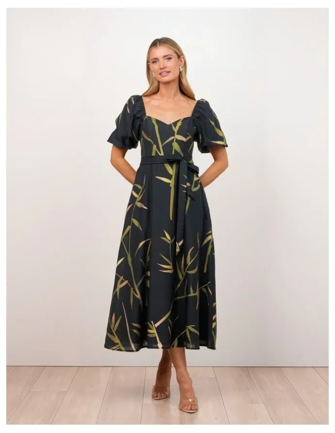 Pilgrim Quoko Puff Sleeve Midi Dress