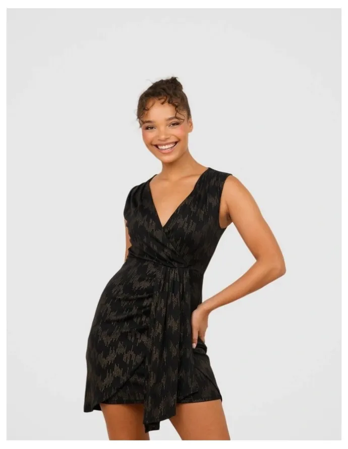 Pilgrim Taylor Sleeveless Mini Dress in Black and Gold