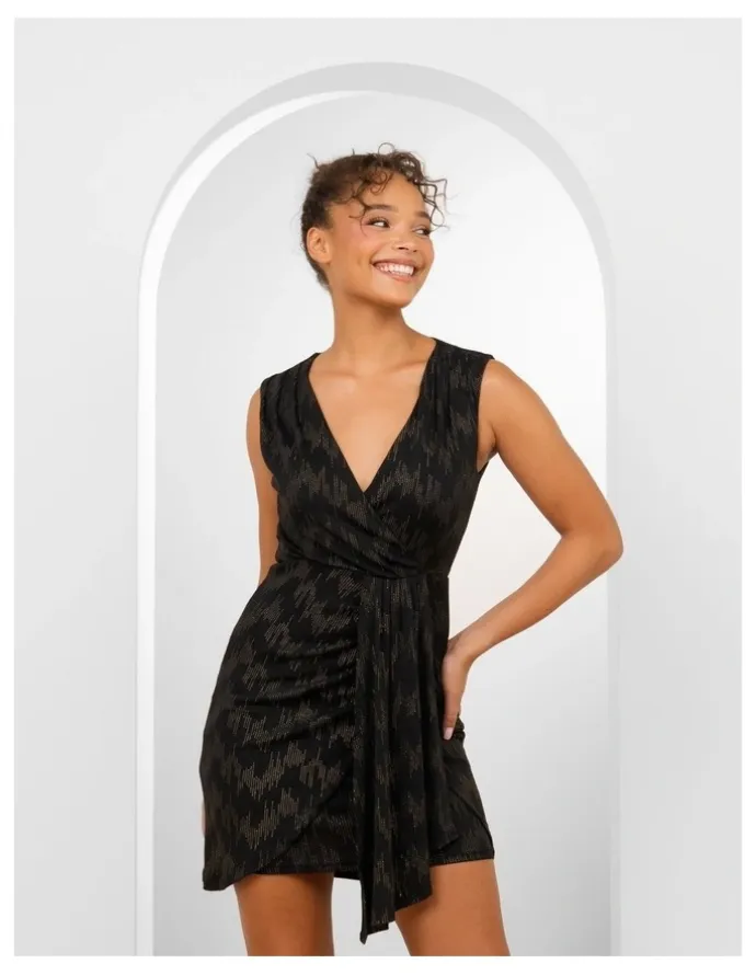Pilgrim Taylor Sleeveless Mini Dress in Black and Gold