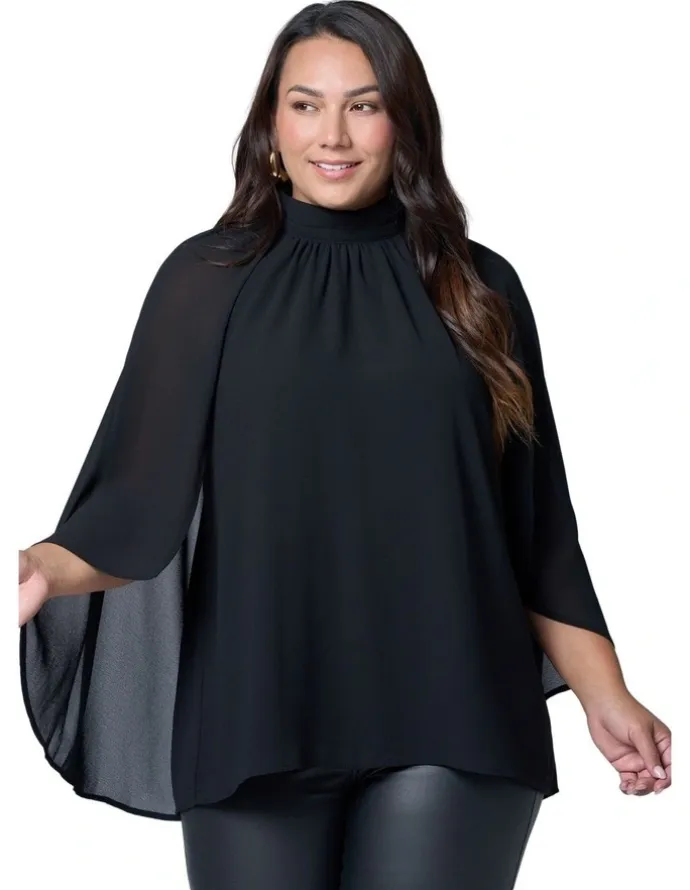 Pink Dusk by Curve Project Fire and Rain Cape Blouse