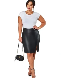 Pink Dusk by Curve Project Stinger PU Skirt in Black