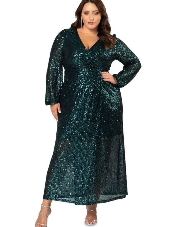 Pink Dusk by Curve Project All I Want Sequin Maxi Dress in Teal