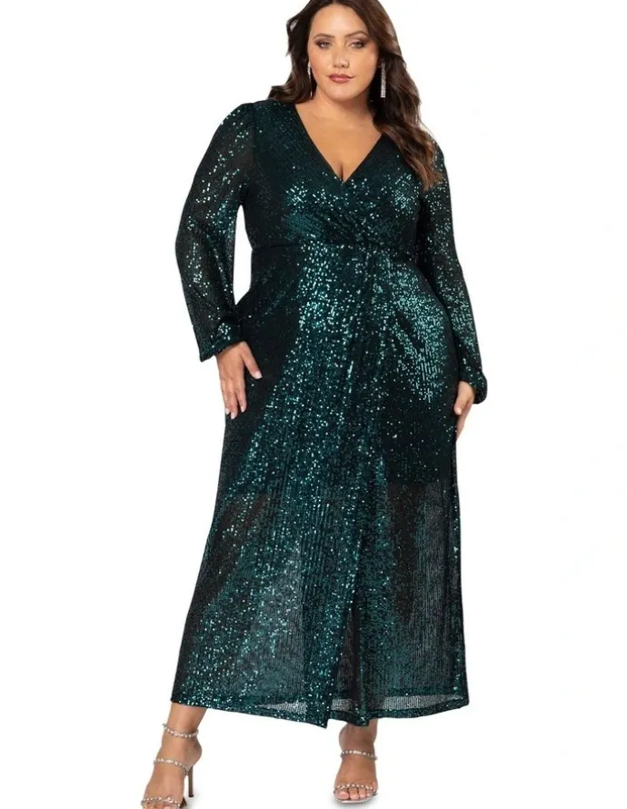 Pink Dusk by Curve Project All I Want Sequin Maxi Dress in Teal