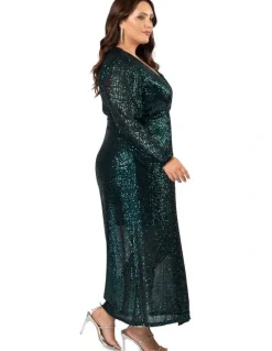 Pink Dusk by Curve Project All I Want Sequin Maxi Dress in Teal