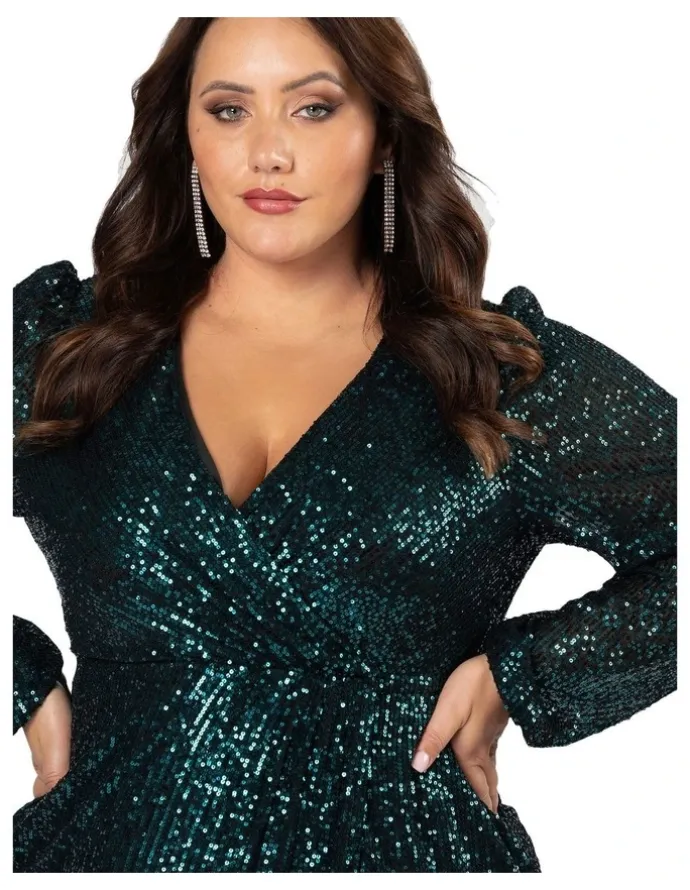 Pink Dusk by Curve Project All I Want Sequin Maxi Dress in Teal