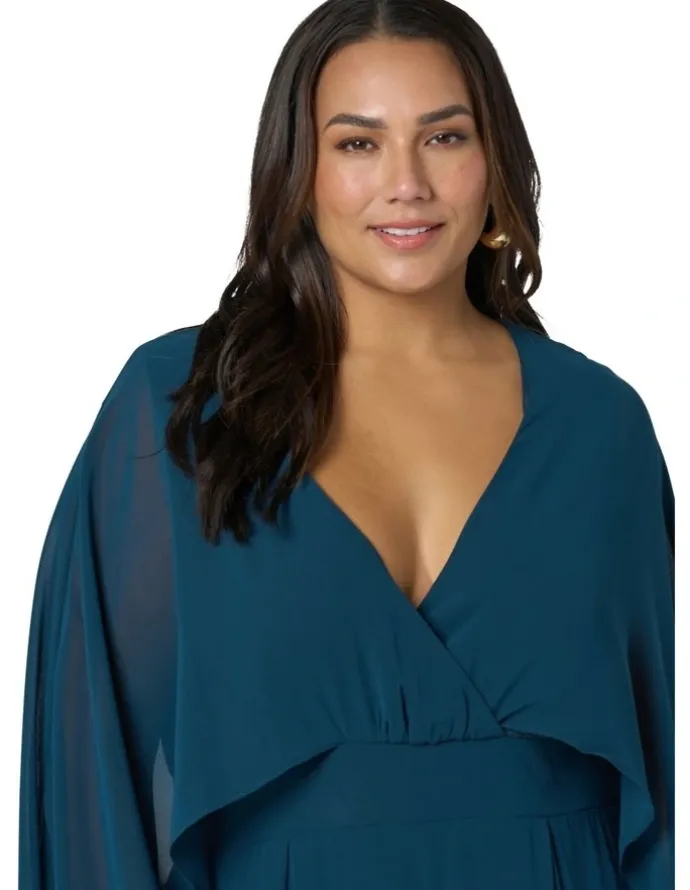 Pink Dusk by Curve Project Electric Chemistry Cape Maxi Dress in Petrol