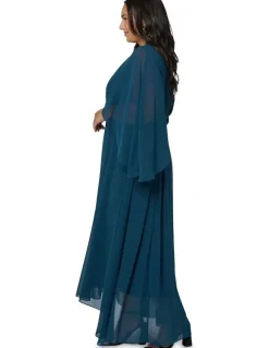 Pink Dusk by Curve Project Electric Chemistry Cape Maxi Dress in Petrol