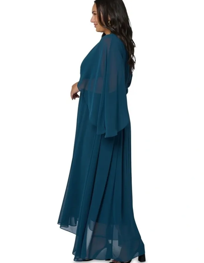 Pink Dusk by Curve Project Electric Chemistry Cape Maxi Dress in Petrol