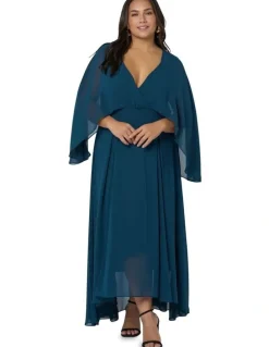 Pink Dusk by Curve Project Electric Chemistry Cape Maxi Dress in Petrol