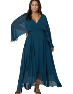 Pink Dusk by Curve Project Electric Chemistry Cape Maxi Dress in Petrol