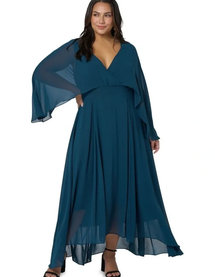 Pink Dusk by Curve Project Electric Chemistry Cape Maxi Dress in Petrol
