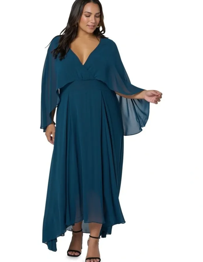 Pink Dusk by Curve Project Electric Chemistry Cape Maxi Dress in Petrol