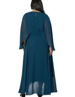 Pink Dusk by Curve Project Electric Chemistry Cape Maxi Dress in Petrol