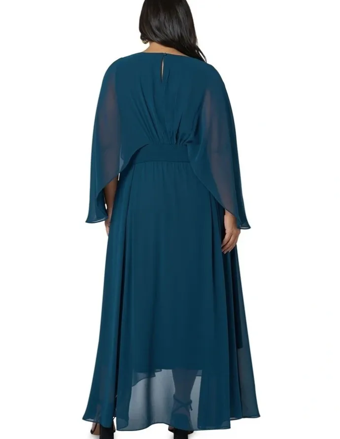 Pink Dusk by Curve Project Electric Chemistry Cape Maxi Dress in Petrol