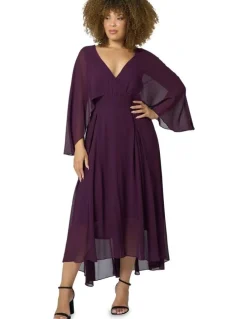 Pink Dusk by Curve Project Electric Chemistry Cape Maxi Dress in Plum