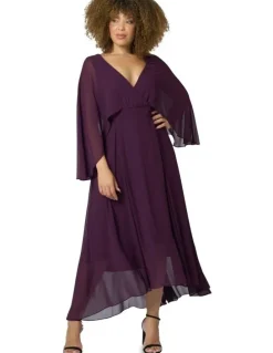Pink Dusk by Curve Project Electric Chemistry Cape Maxi Dress in Plum