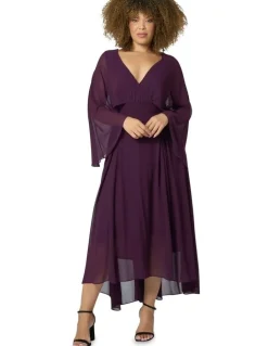 Pink Dusk by Curve Project Electric Chemistry Cape Maxi Dress in Plum