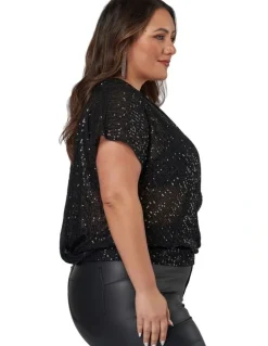 Pink Dusk by Curve Project Flashy Sequin Top in Black