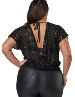 Pink Dusk by Curve Project Flashy Sequin Top in Black