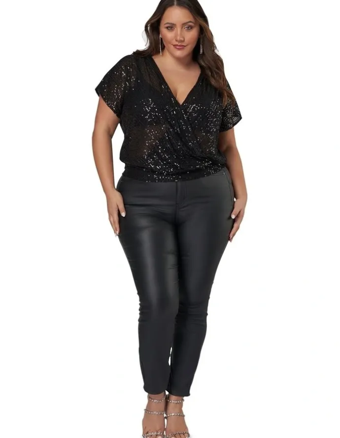 Pink Dusk by Curve Project Flashy Sequin Top in Black
