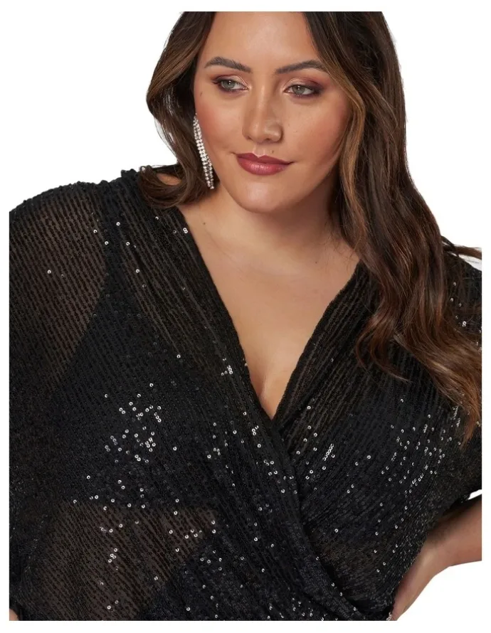 Pink Dusk by Curve Project Flashy Sequin Top in Black