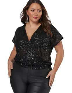 Pink Dusk by Curve Project Flashy Sequin Top in Black