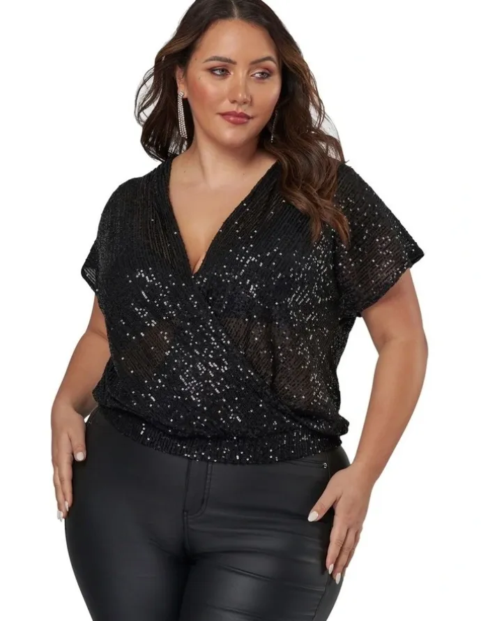 Pink Dusk by Curve Project Flashy Sequin Top in Black