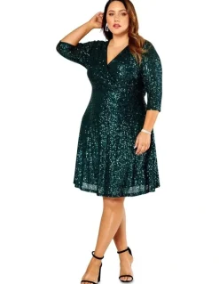 Pink Dusk by Curve Project Jelly Sequin Dress in Teal