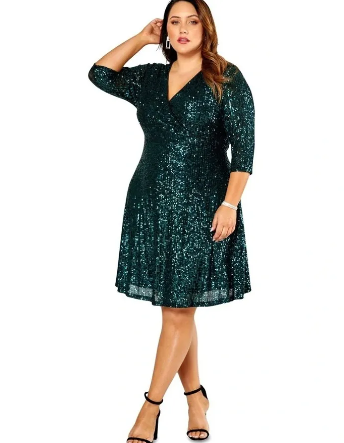 Pink Dusk by Curve Project Jelly Sequin Dress in Teal