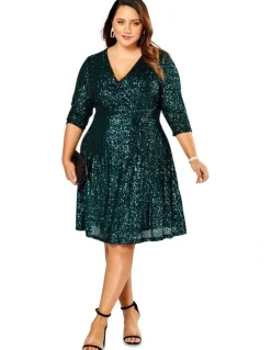 Pink Dusk by Curve Project Jelly Sequin Dress in Teal