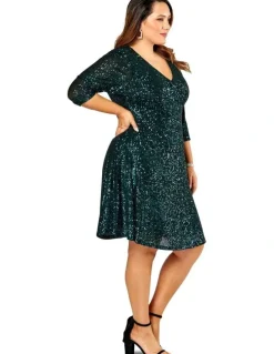Pink Dusk by Curve Project Jelly Sequin Dress in Teal