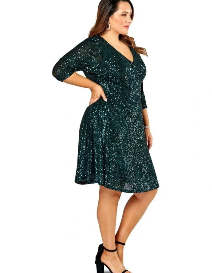 Pink Dusk by Curve Project Jelly Sequin Dress in Teal