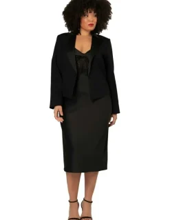 Pink Dusk by Curve Project Satin Trim Crop Blazer in Black