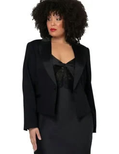 Pink Dusk by Curve Project Satin Trim Crop Blazer in Black
