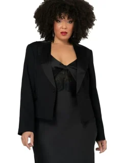 Pink Dusk by Curve Project Satin Trim Crop Blazer in Black