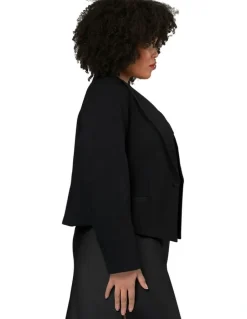 Pink Dusk by Curve Project Satin Trim Crop Blazer in Black