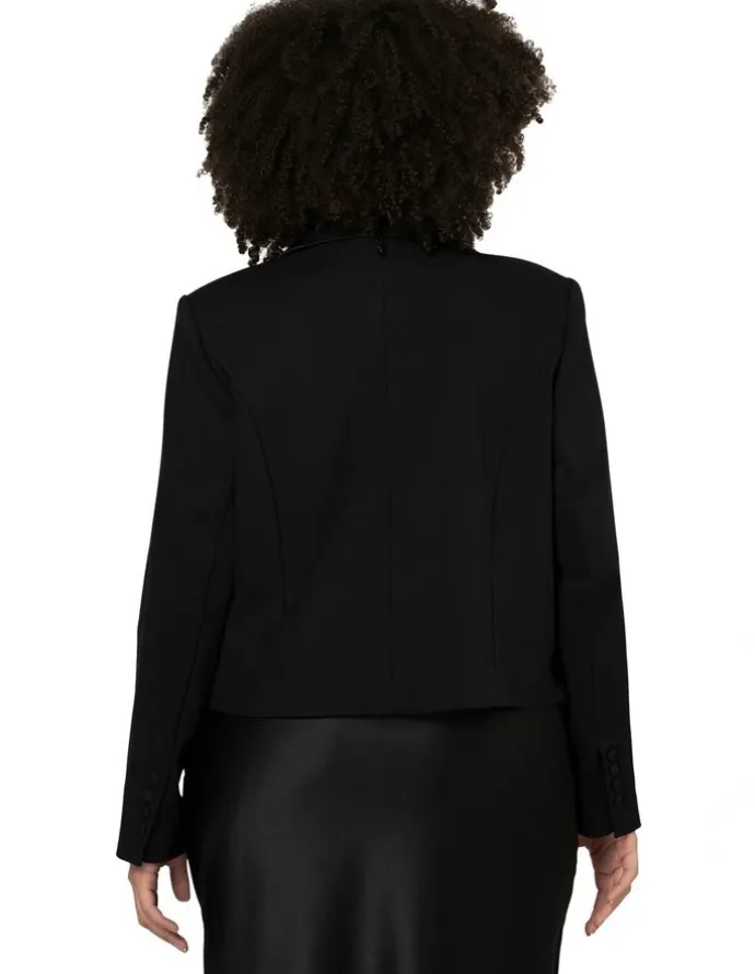 Pink Dusk by Curve Project Satin Trim Crop Blazer in Black