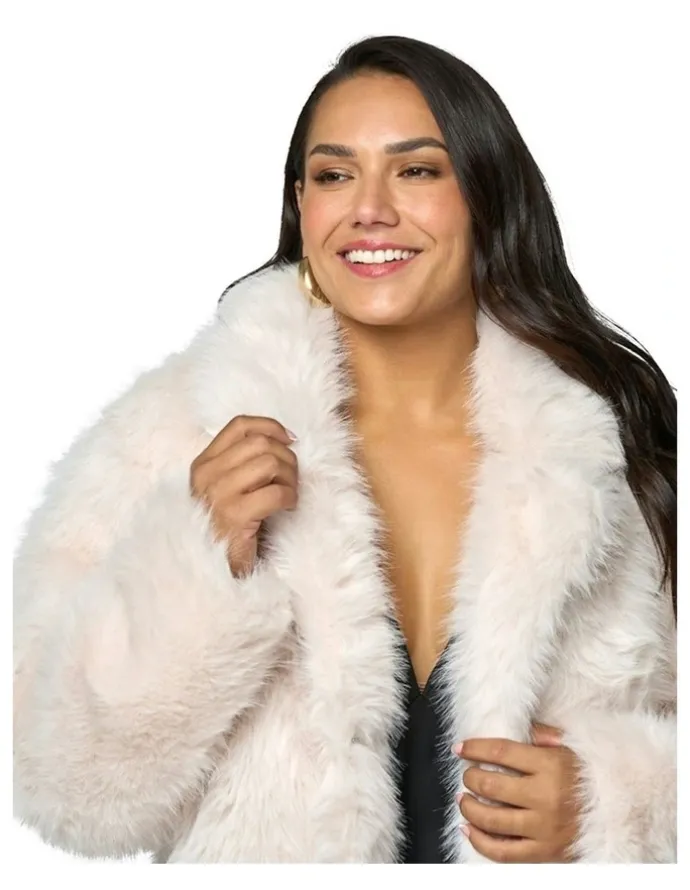 Pink Dusk by Curve Project Seductive Charm Fur Coat in Beige