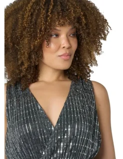 Pink Dusk by Curve Project Sparkle Bright Midi Dress in Black