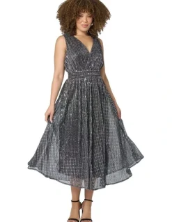 Pink Dusk by Curve Project Sparkle Bright Midi Dress in Black