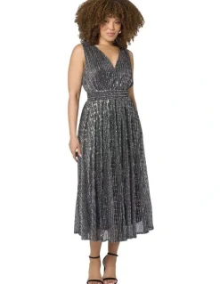 Pink Dusk by Curve Project Sparkle Bright Midi Dress in Black