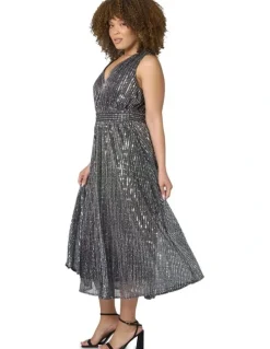 Pink Dusk by Curve Project Sparkle Bright Midi Dress in Black