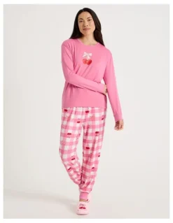 PJ Club Pyjama Set in Cherry Gingham Print